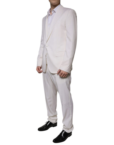 Costume 3 pièces slim fit en laine et soie blanche Dolce &amp; Gabbana