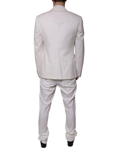 Costume 3 pièces slim fit en laine et soie blanche Dolce &amp; Gabbana