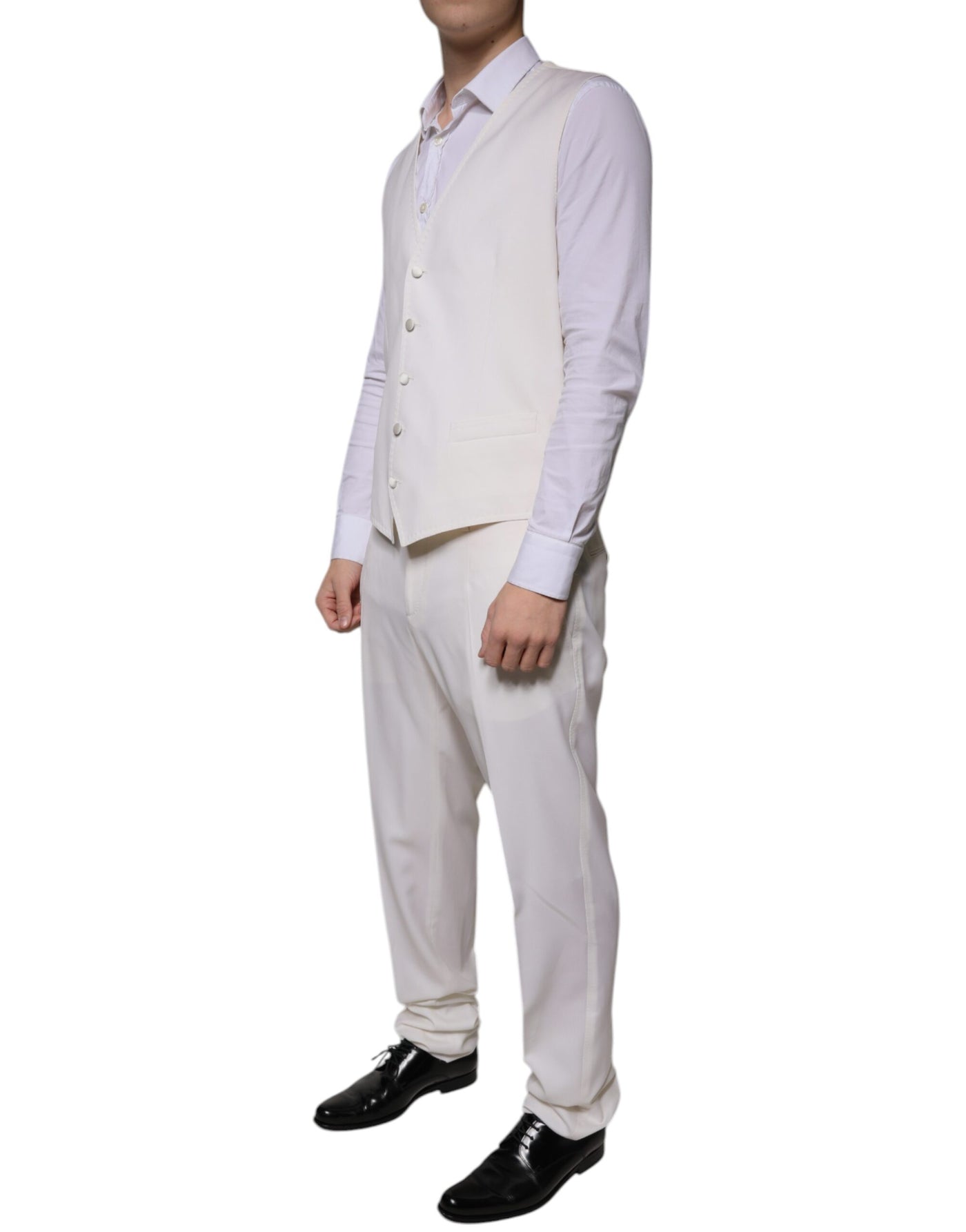 Costume 3 pièces slim fit en laine et soie blanche Dolce &amp; Gabbana