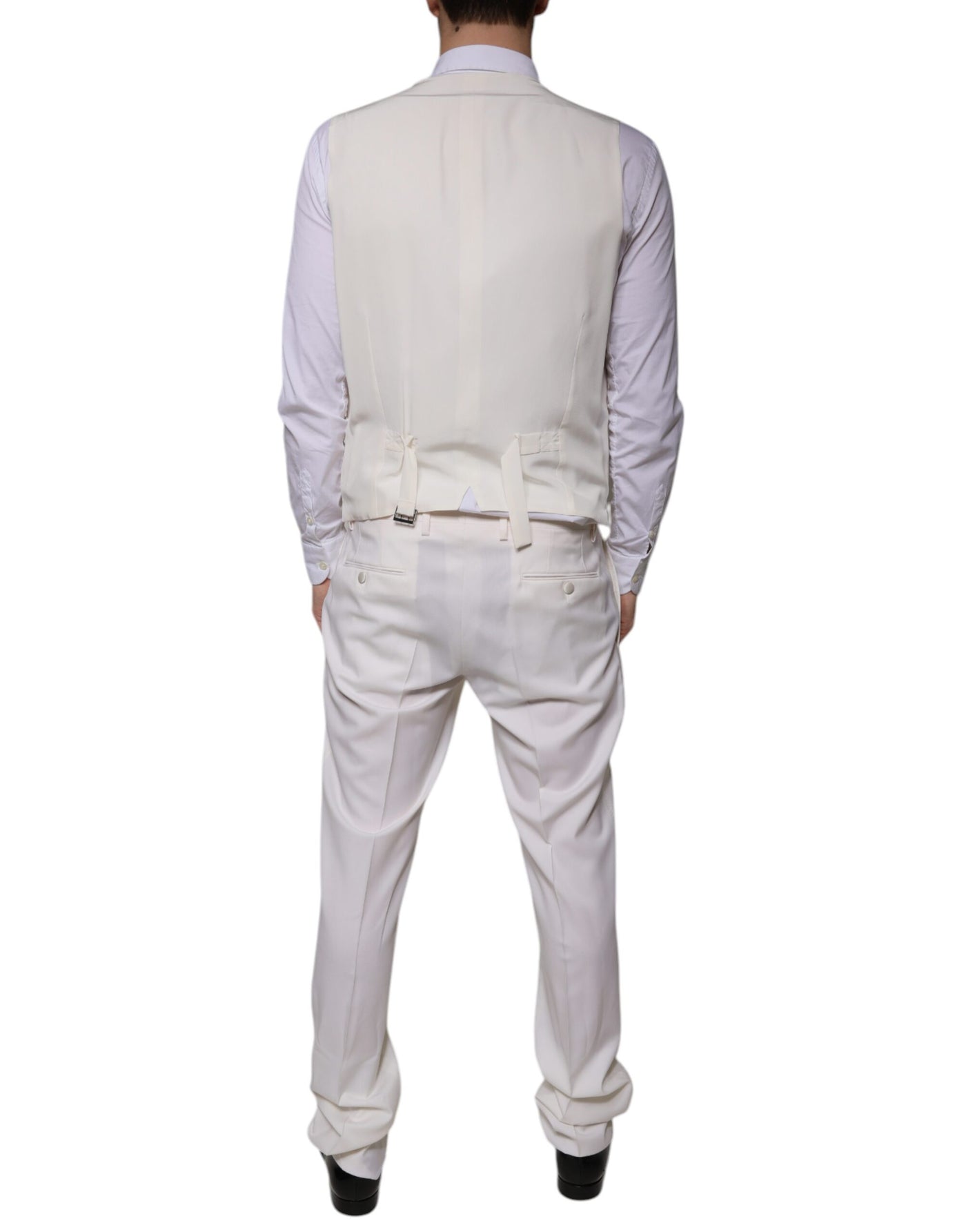 Costume 3 pièces slim fit en laine et soie blanche Dolce &amp; Gabbana