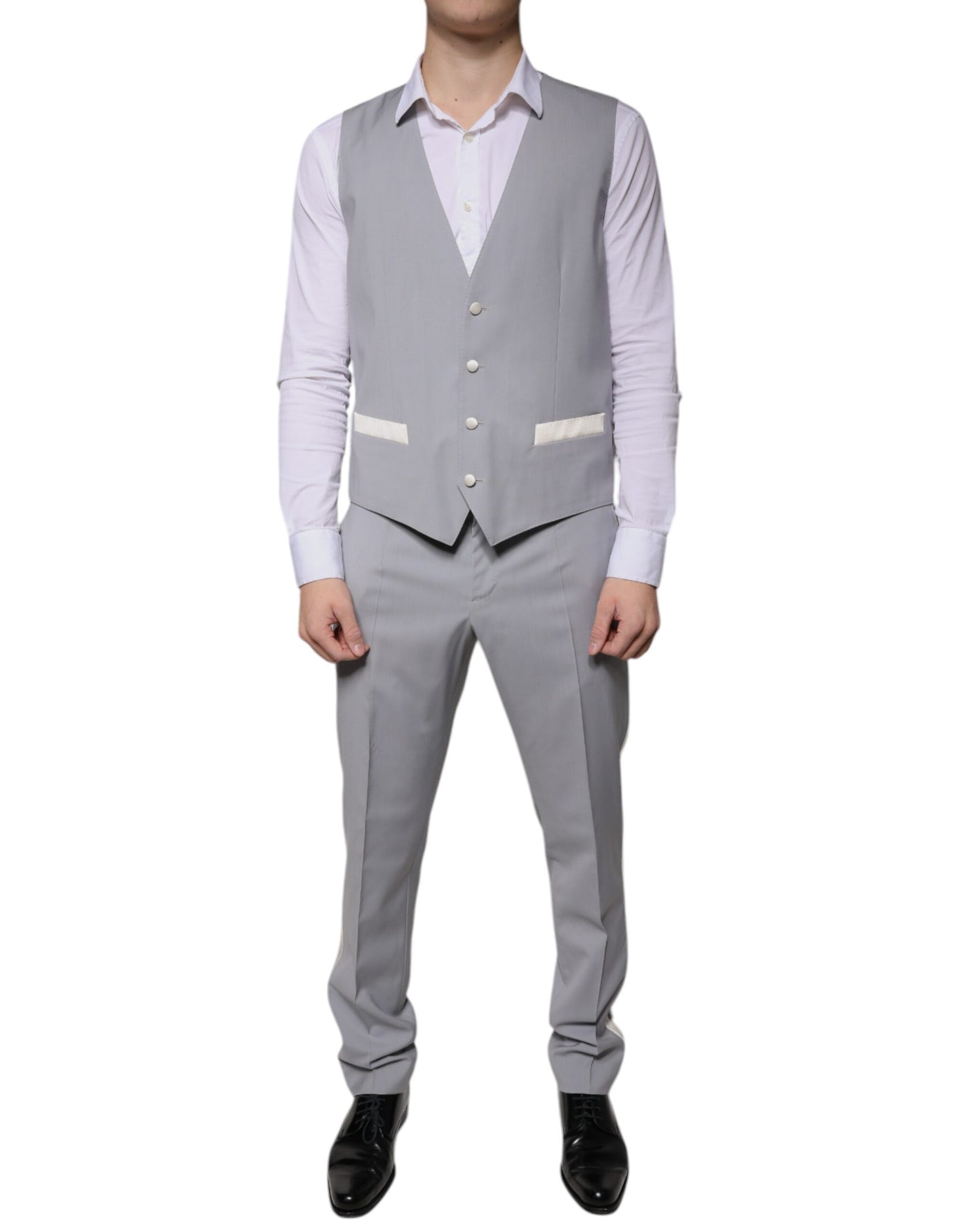 Costume 3 pièces slim fit en laine grise Dolce &amp; Gabbana