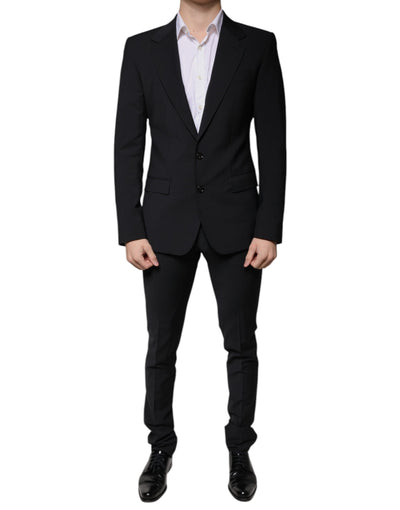 Costume 3 pièces slim fit en laine noire Dolce &amp; Gabbana pour homme