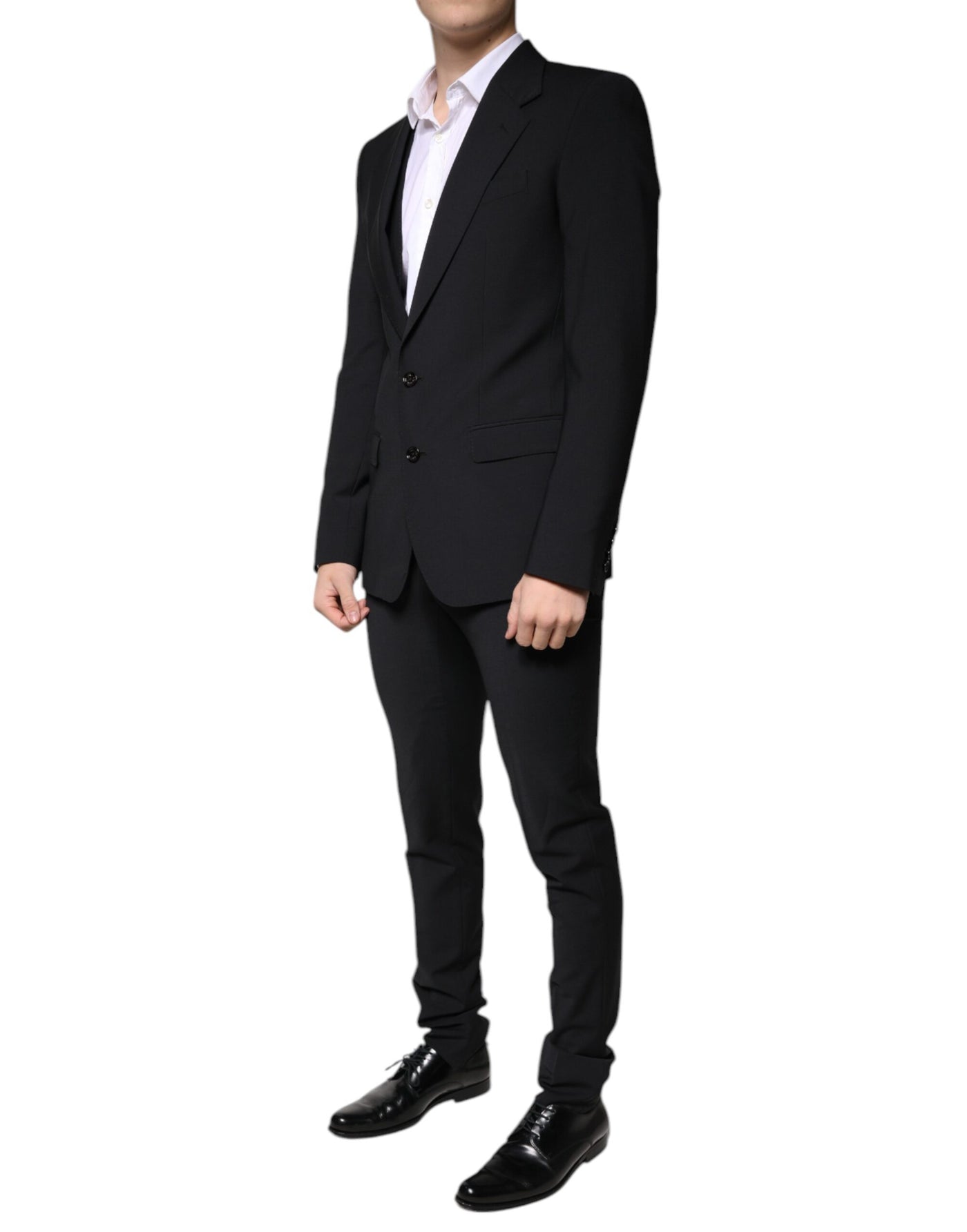 Costume 3 pièces slim fit en laine noire Dolce &amp; Gabbana pour homme