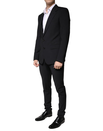 Costume 3 pièces slim fit en laine noire Dolce &amp; Gabbana pour homme