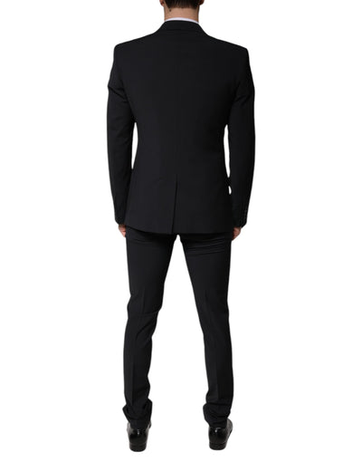 Costume 3 pièces slim fit en laine noire Dolce &amp; Gabbana pour homme
