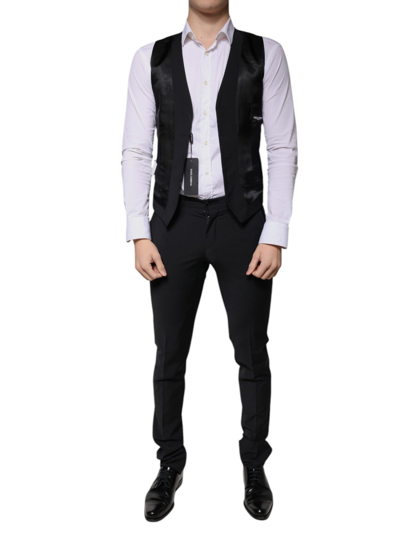 Costume 3 pièces slim fit en laine noire Dolce &amp; Gabbana pour homme