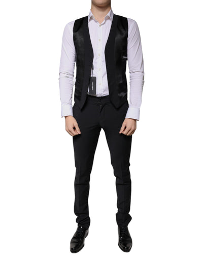Costume 3 pièces slim fit en laine noire Dolce &amp; Gabbana pour homme