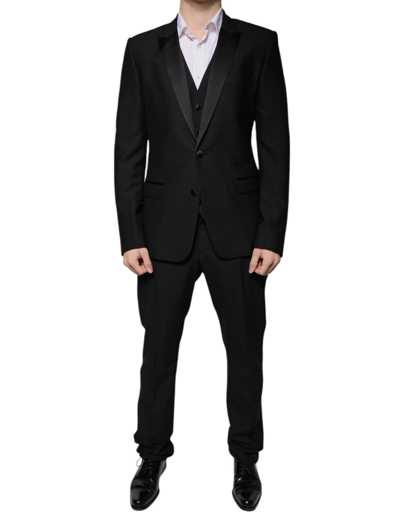Costume 3 pièces slim fit en laine noire Dolce &amp; Gabbana