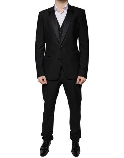 Costume 3 pièces slim fit en laine noire Dolce &amp; Gabbana