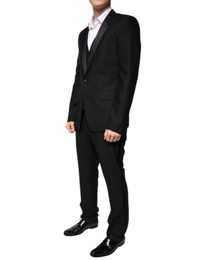 Costume 3 pièces slim fit en laine noire Dolce &amp; Gabbana