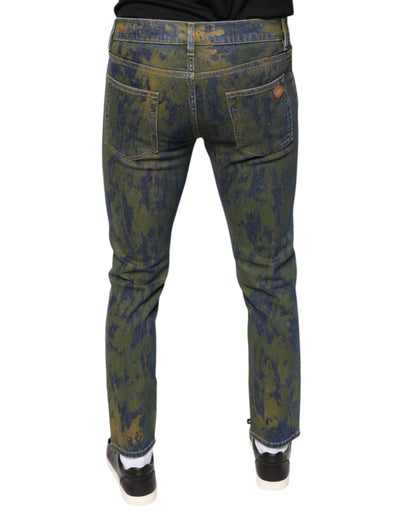Dolce &amp; Gabbana Blue Cotton Dye Slim Fit Heren Denim Jeans
