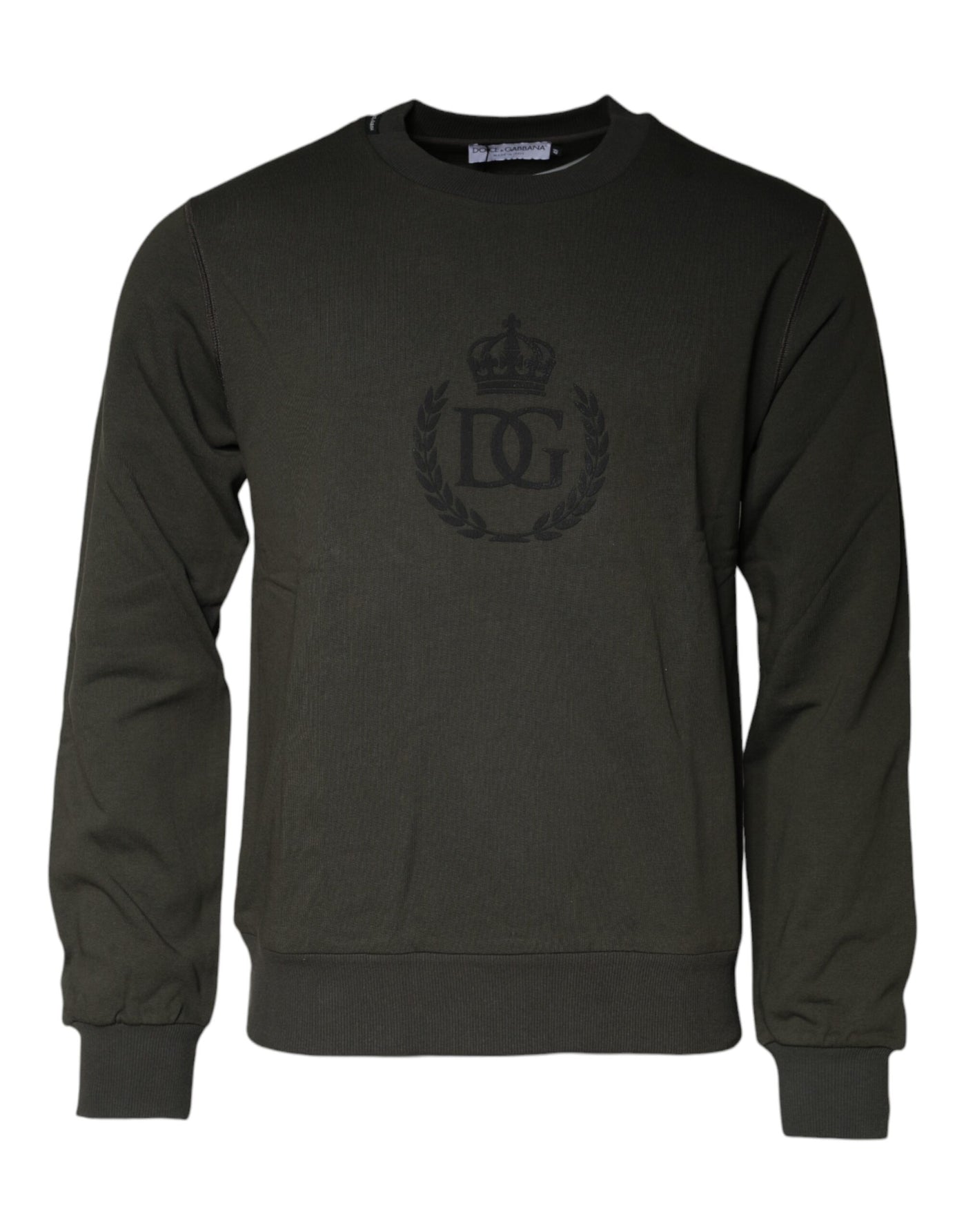 Dolce &amp; Gabbana Army Green Crown Cotton Sweatshirt Trui