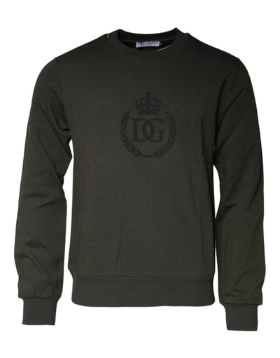 Dolce &amp; Gabbana Army Green Crown Cotton Sweatshirt Trui