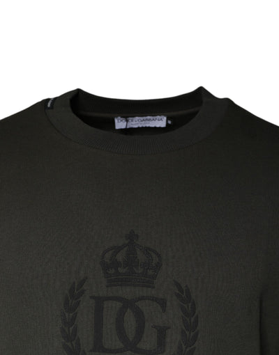 Dolce &amp; Gabbana Army Green Crown Cotton Sweatshirt Trui