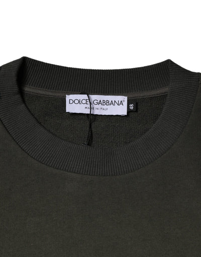 Dolce &amp; Gabbana Army Green Crown Cotton Sweatshirt Trui