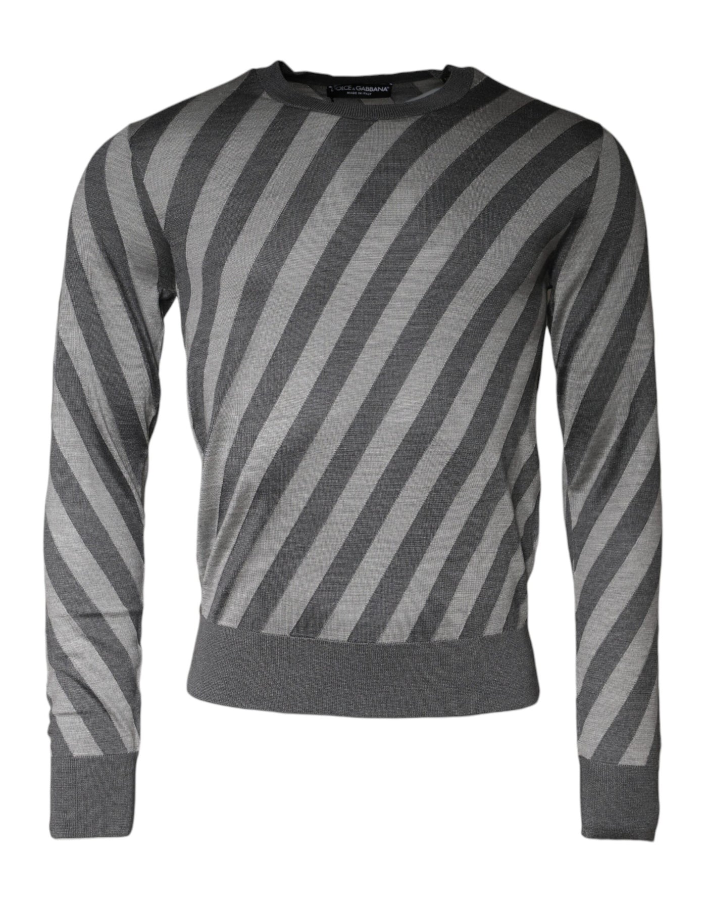 Pull col rond à manches longues et rayures grises Dolce &amp; Gabbana