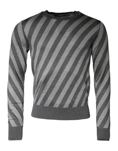 Pull col rond à manches longues et rayures grises Dolce &amp; Gabbana