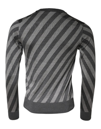 Pull col rond à manches longues et rayures grises Dolce &amp; Gabbana