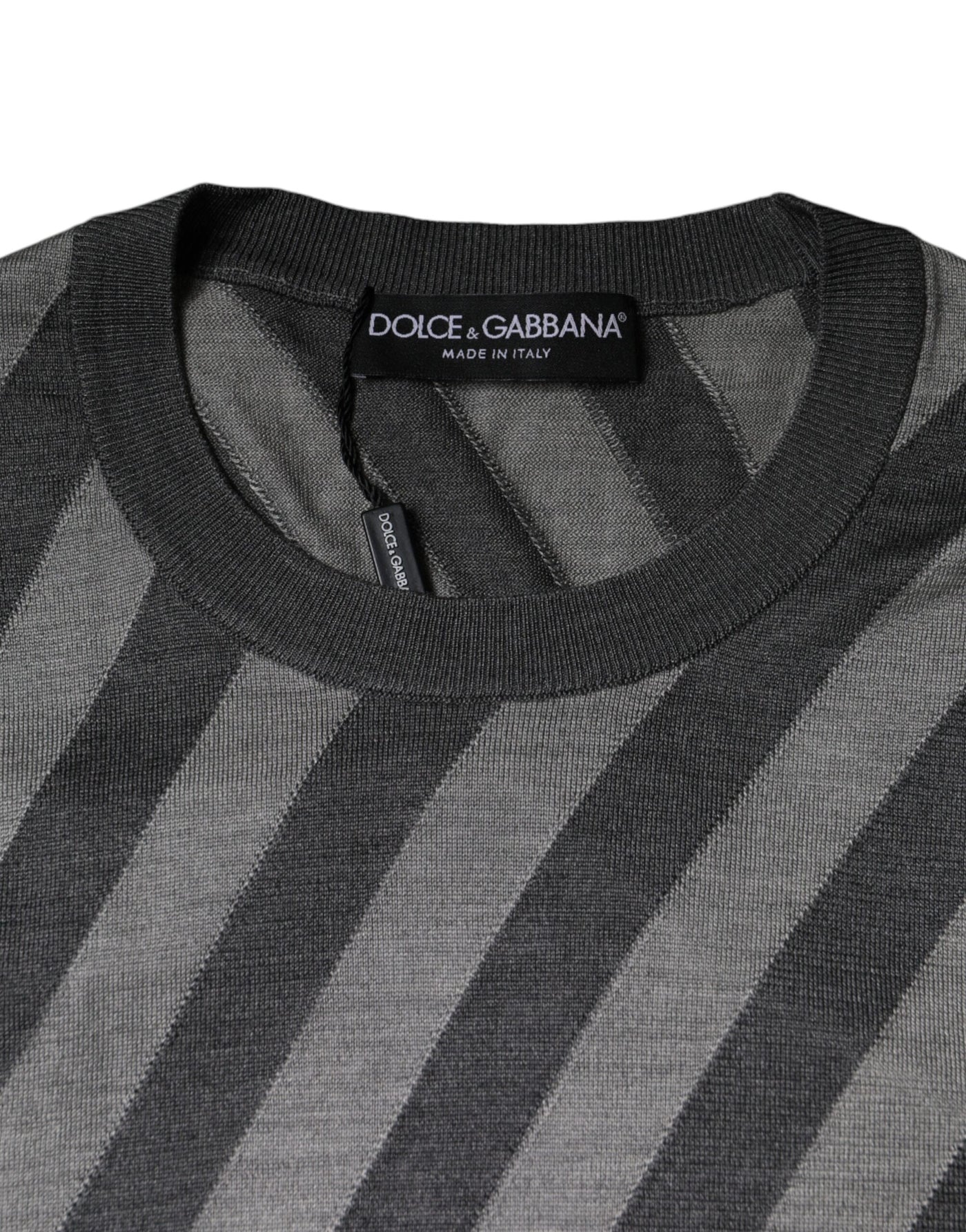 Pull col rond à manches longues et rayures grises Dolce &amp; Gabbana