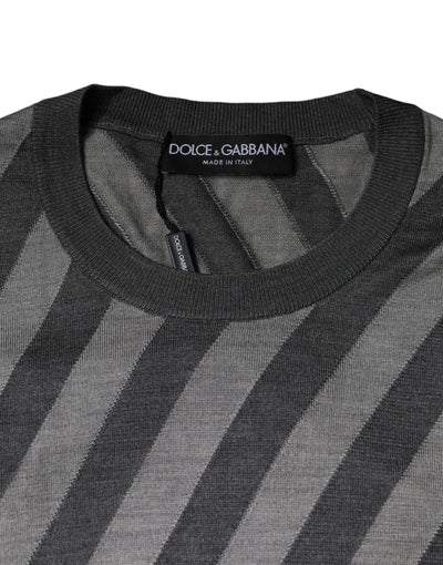 Pull col rond à manches longues et rayures grises Dolce &amp; Gabbana