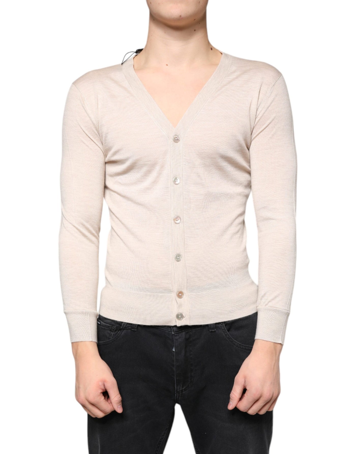 Pull cardigan boutonné en cachemire beige Dolce &amp; Gabbana