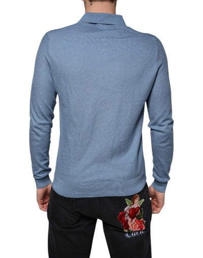 Dolce &amp; Gabbana hemelsblauwe zijden herentrui met kraag