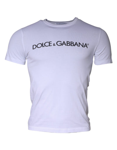 Dolce &amp; Gabbana Wit T-shirt met ronde hals en logoprint van katoen