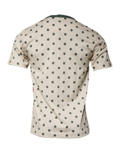 Dolce &amp; Gabbana beige katoenen T-shirt met grafische print en stippen