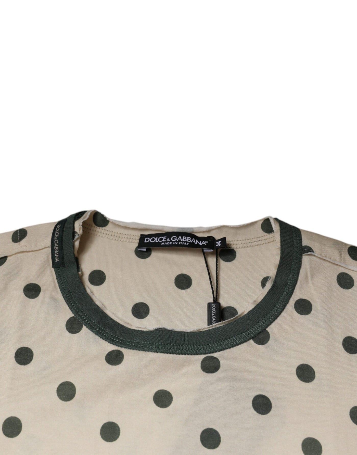 Dolce &amp; Gabbana beige katoenen T-shirt met grafische print en stippen