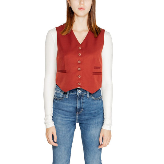 Vero Moda Red Polyester Waistcoat