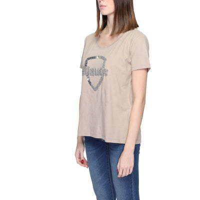 Blauw beige katoenen T-shirt