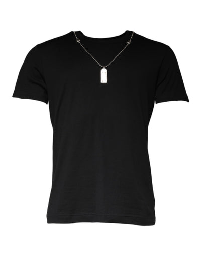 T-shirt en coton noir orné d'un collier Dolce &amp; Gabbana
