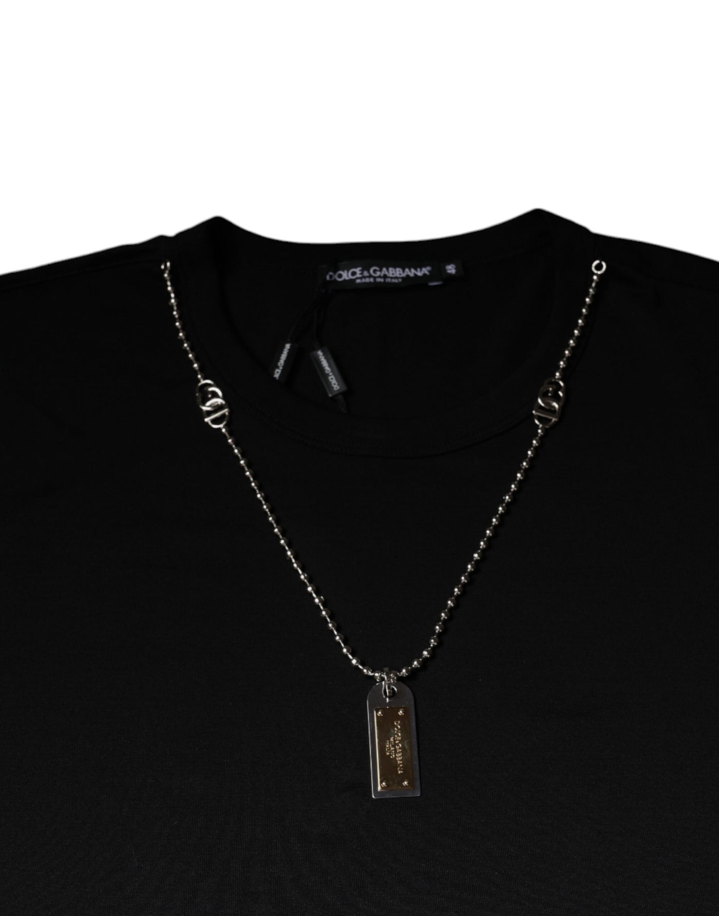 T-shirt en coton noir orné d'un collier Dolce &amp; Gabbana