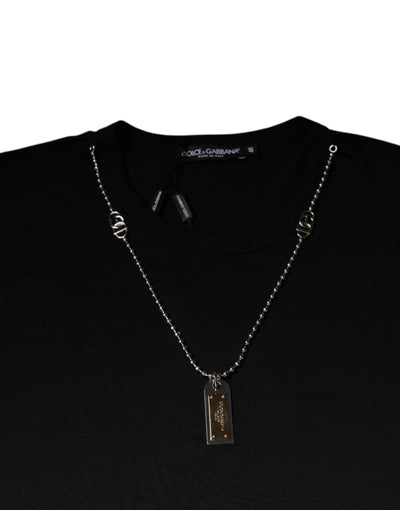 T-shirt en coton noir orné d'un collier Dolce &amp; Gabbana