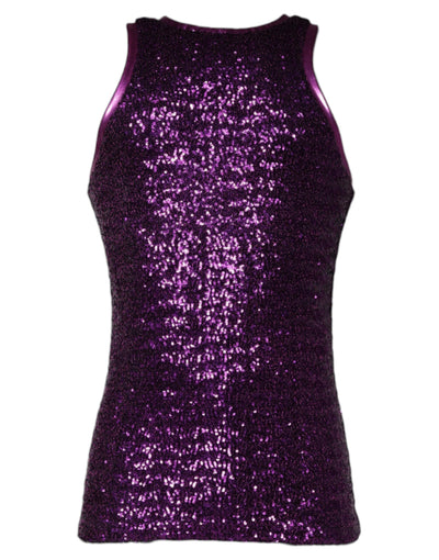 T-shirt sans manches à col rond et sequins violets Dolce &amp; Gabbana