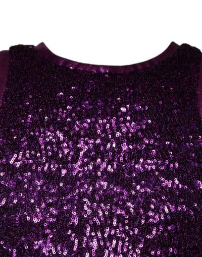 T-shirt sans manches à col rond et sequins violets Dolce &amp; Gabbana