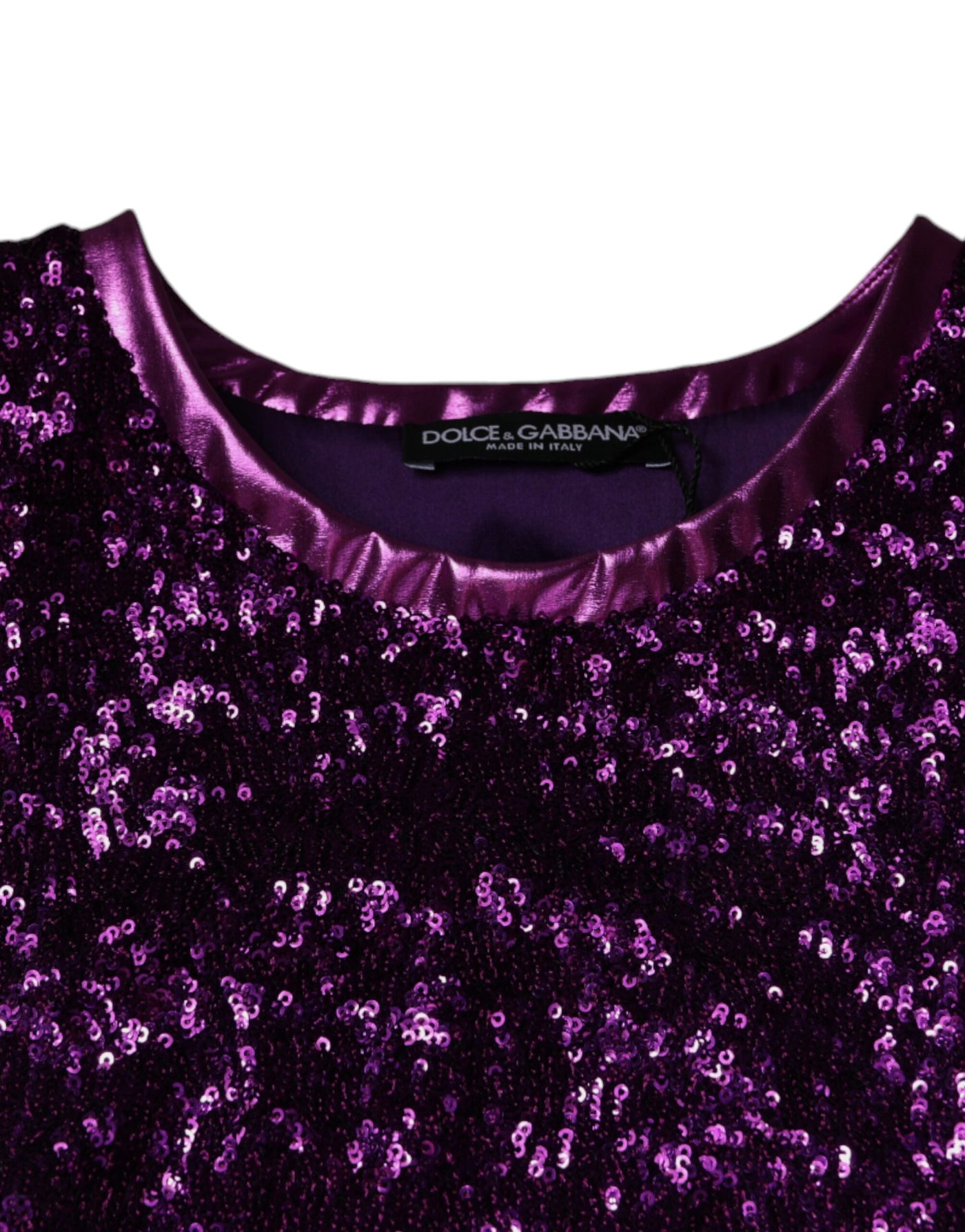 T-shirt sans manches à col rond et sequins violets Dolce &amp; Gabbana