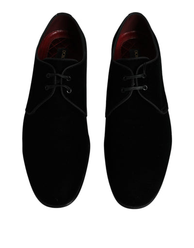Dolce &amp; Gabbana zwarte fluwelen leren veterschoenen
