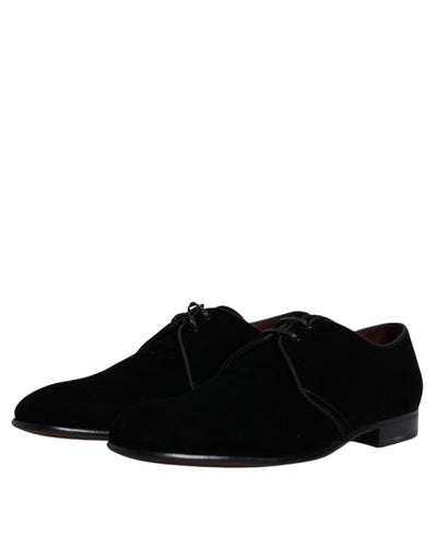 Dolce &amp; Gabbana zwarte fluwelen leren veterschoenen