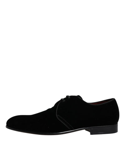 Dolce &amp; Gabbana zwarte fluwelen leren veterschoenen