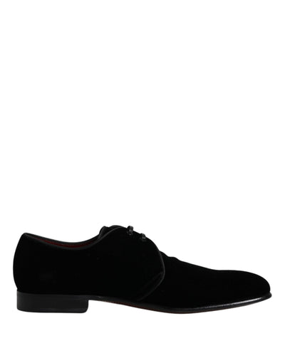 Dolce &amp; Gabbana zwarte fluwelen leren veterschoenen