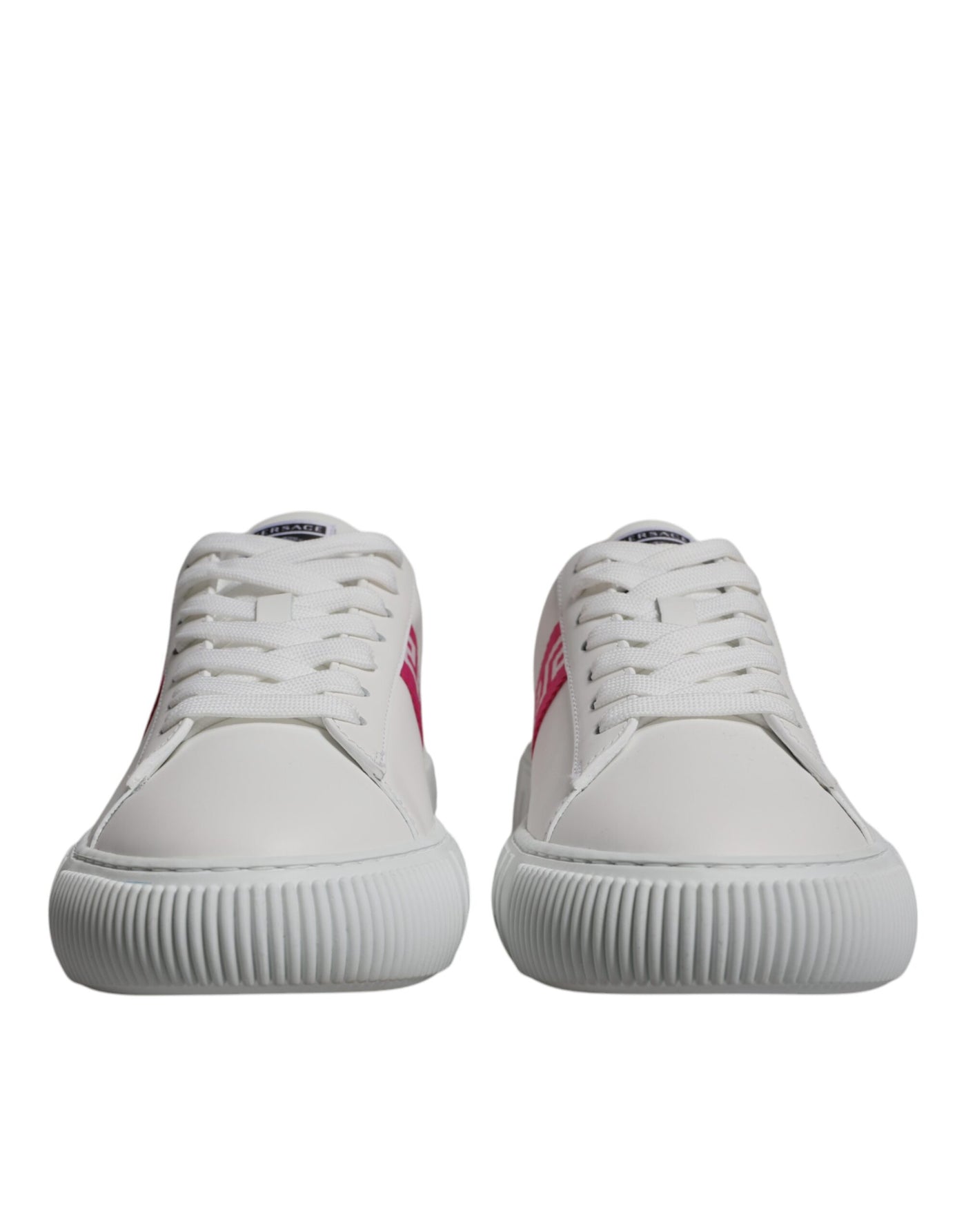 Versace Witte Roze Greca Print Platform Lage Sneakers Schoenen