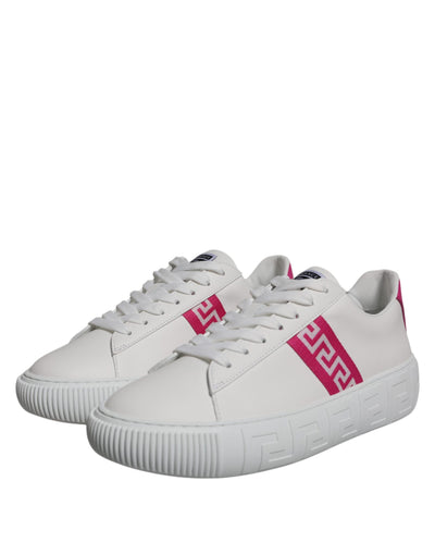 Versace Witte Roze Greca Print Platform Lage Sneakers Schoenen