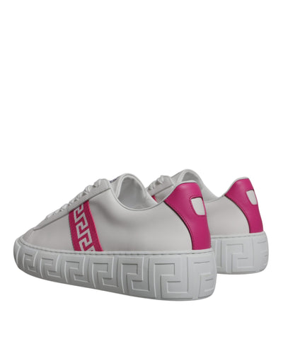 Versace Witte Roze Greca Print Platform Lage Sneakers Schoenen