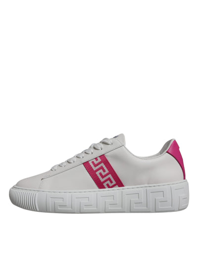 Versace Witte Roze Greca Print Platform Lage Sneakers Schoenen