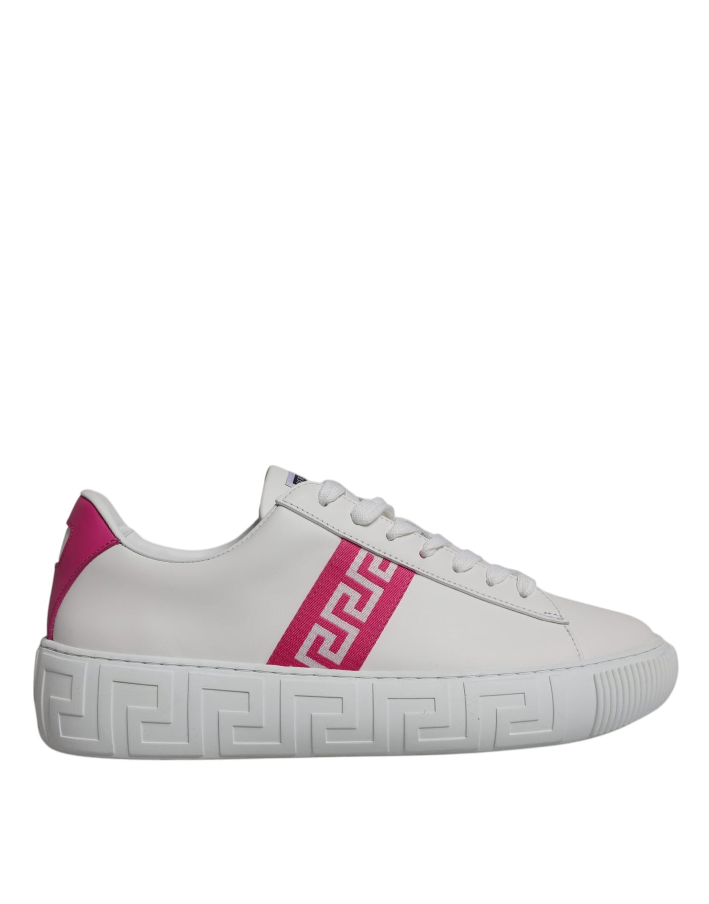 Versace Witte Roze Greca Print Platform Lage Sneakers Schoenen