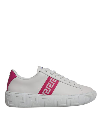 Versace Witte Roze Greca Print Platform Lage Sneakers Schoenen
