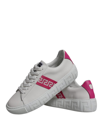 Versace Witte Roze Greca Print Platform Lage Sneakers Schoenen
