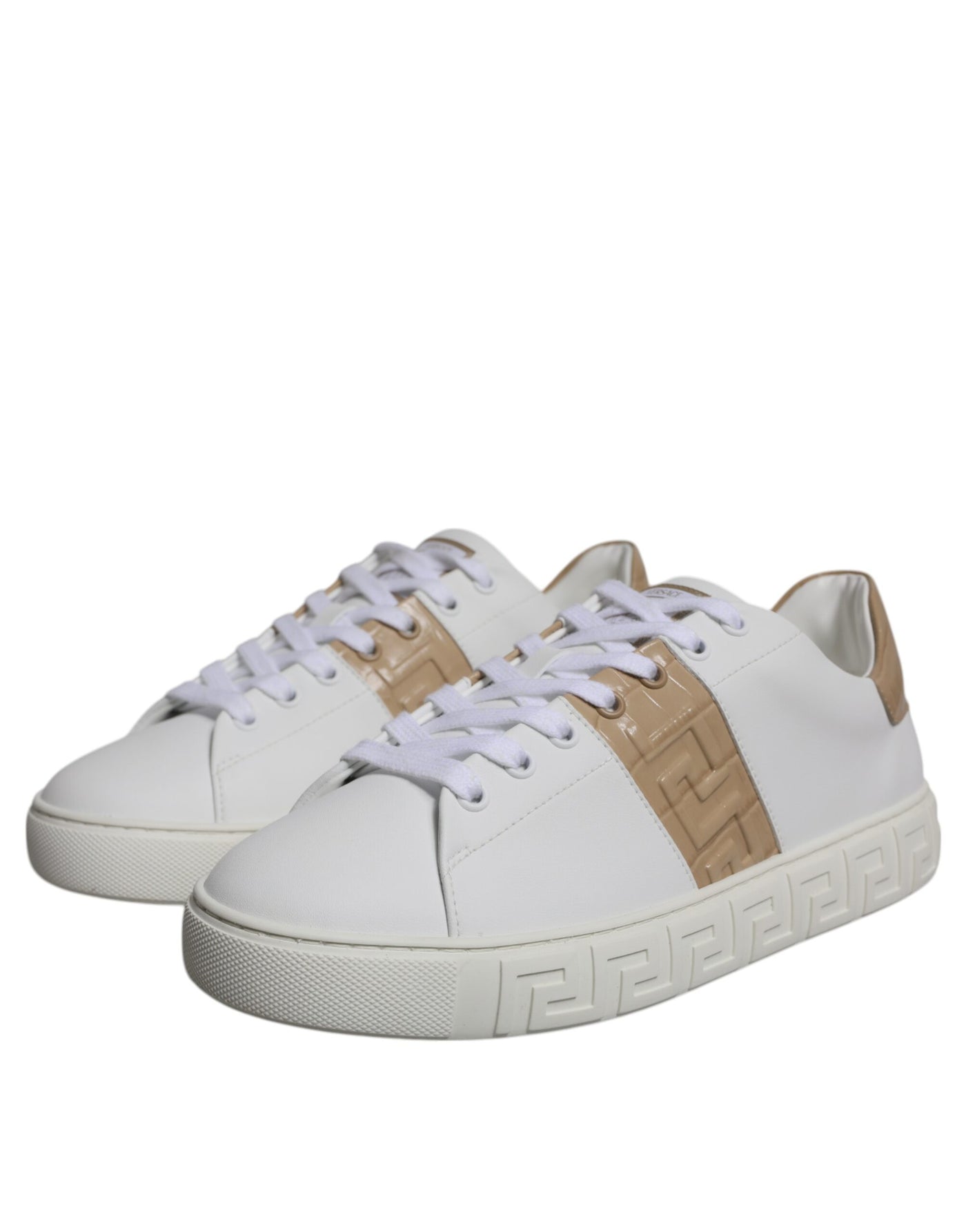 Versace Wit Bruine Greca Print TPU Lage Top Heren Sneakers Schoenen