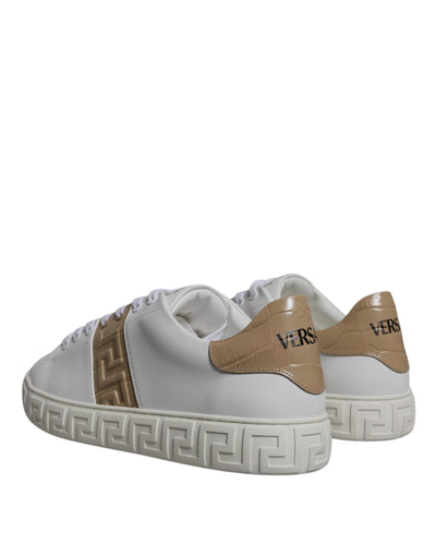 Versace Wit Bruine Greca Print TPU Lage Top Heren Sneakers Schoenen
